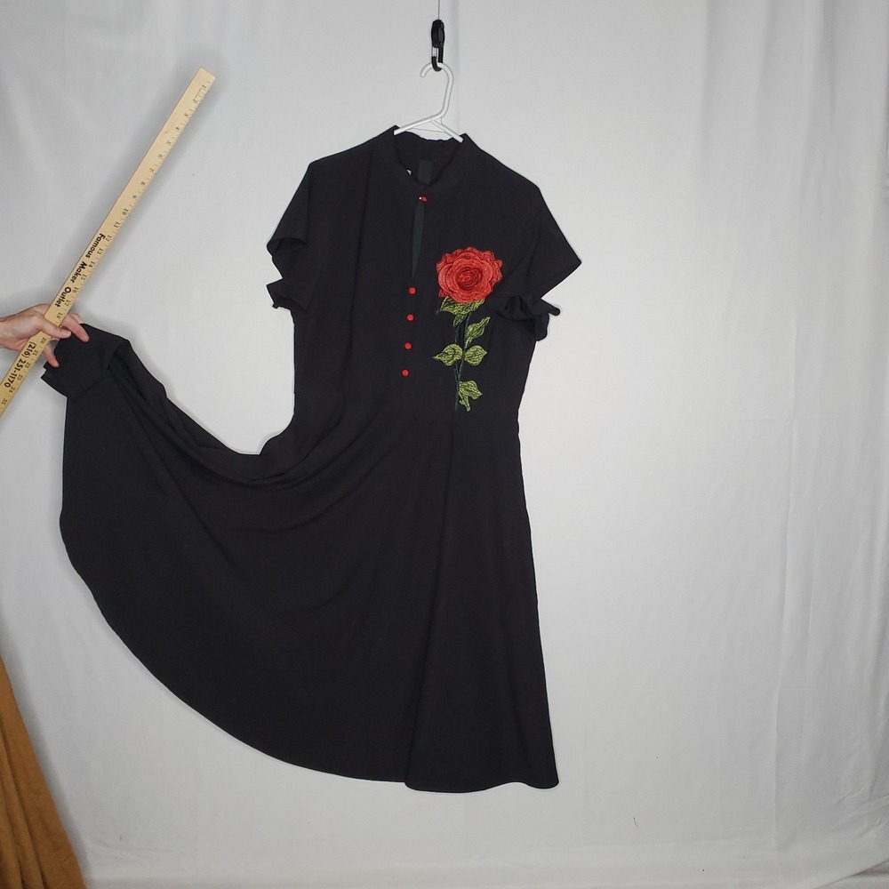 Unique Vintage Dress XL 14 Rockabilly Pinup Retro Rose Embroidered Whimsygoth - Picture 12 of 14